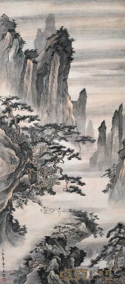俞剑华 乙亥（1935）年作 山水 立轴 127.5×56cm
